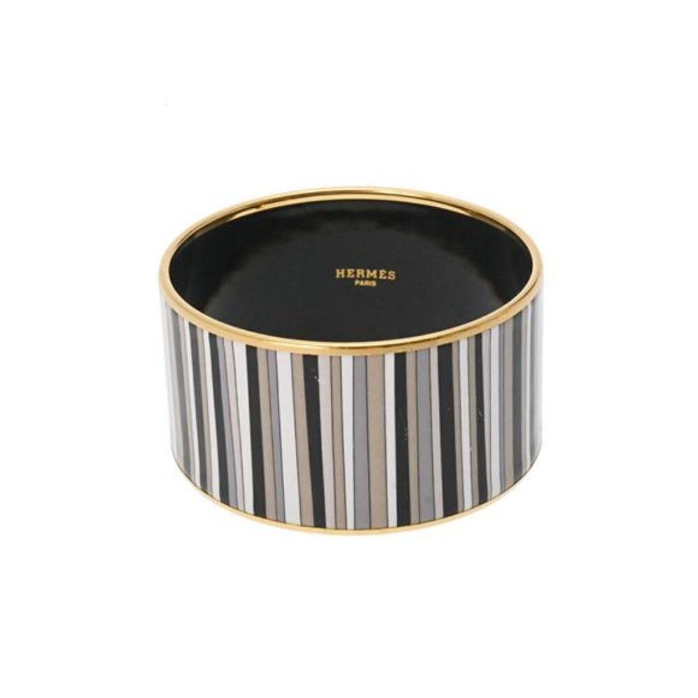 Hermes Enamel Tgm Striped Pattern Bangle - image 1